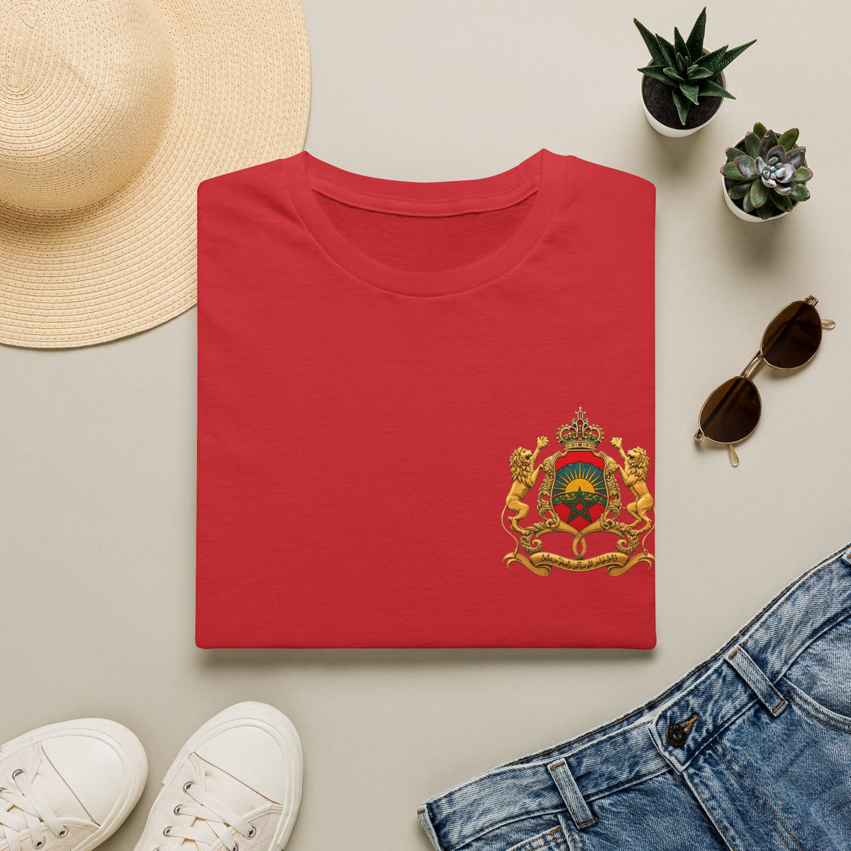Moroccan Coat of Arms Chest T‑Shirt — Vintage Morocco Crest Tee - LUMÏA