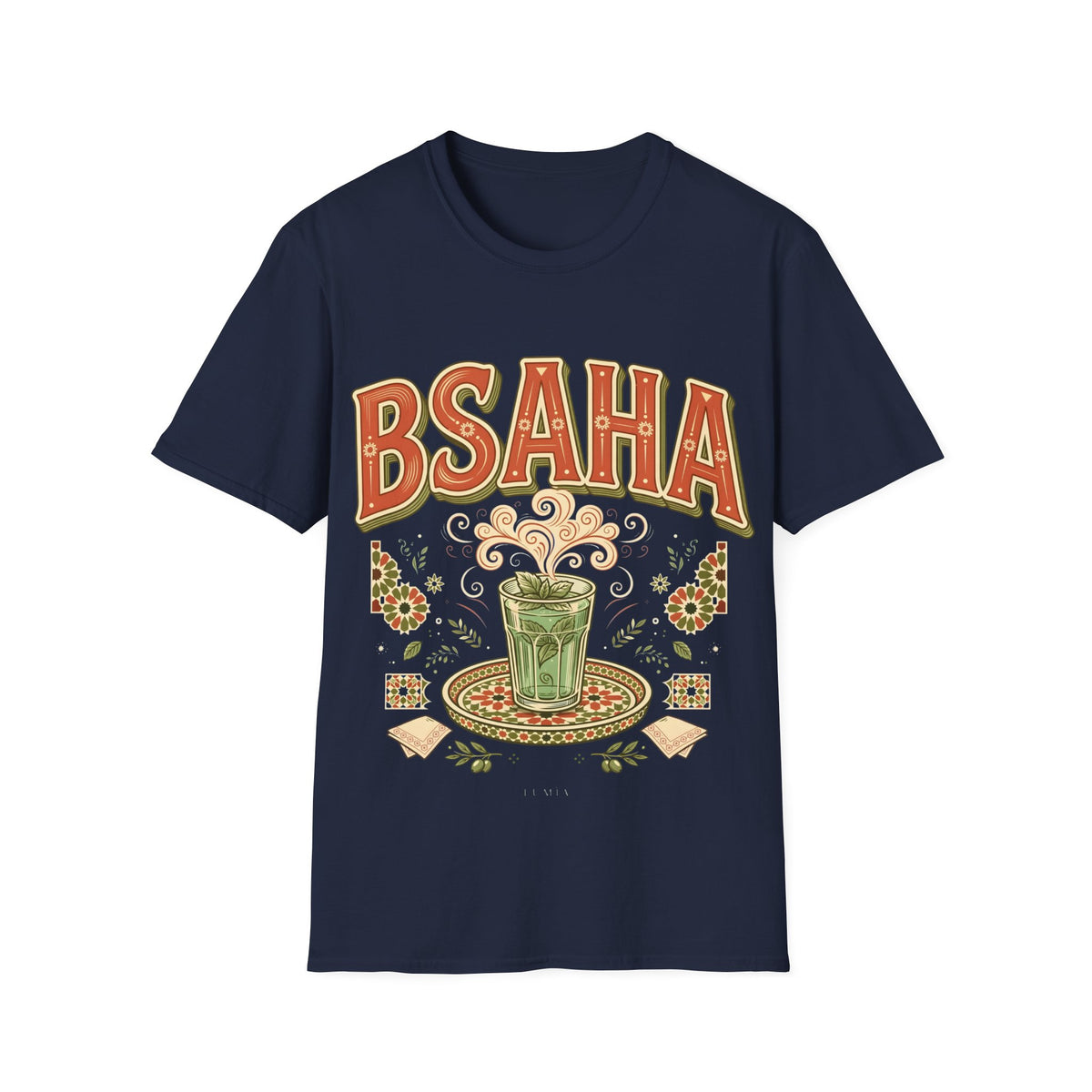 T-Shirt — 'BSAHA' Retro Floral Tee with Matcha Glass Graphic - LUMÏA