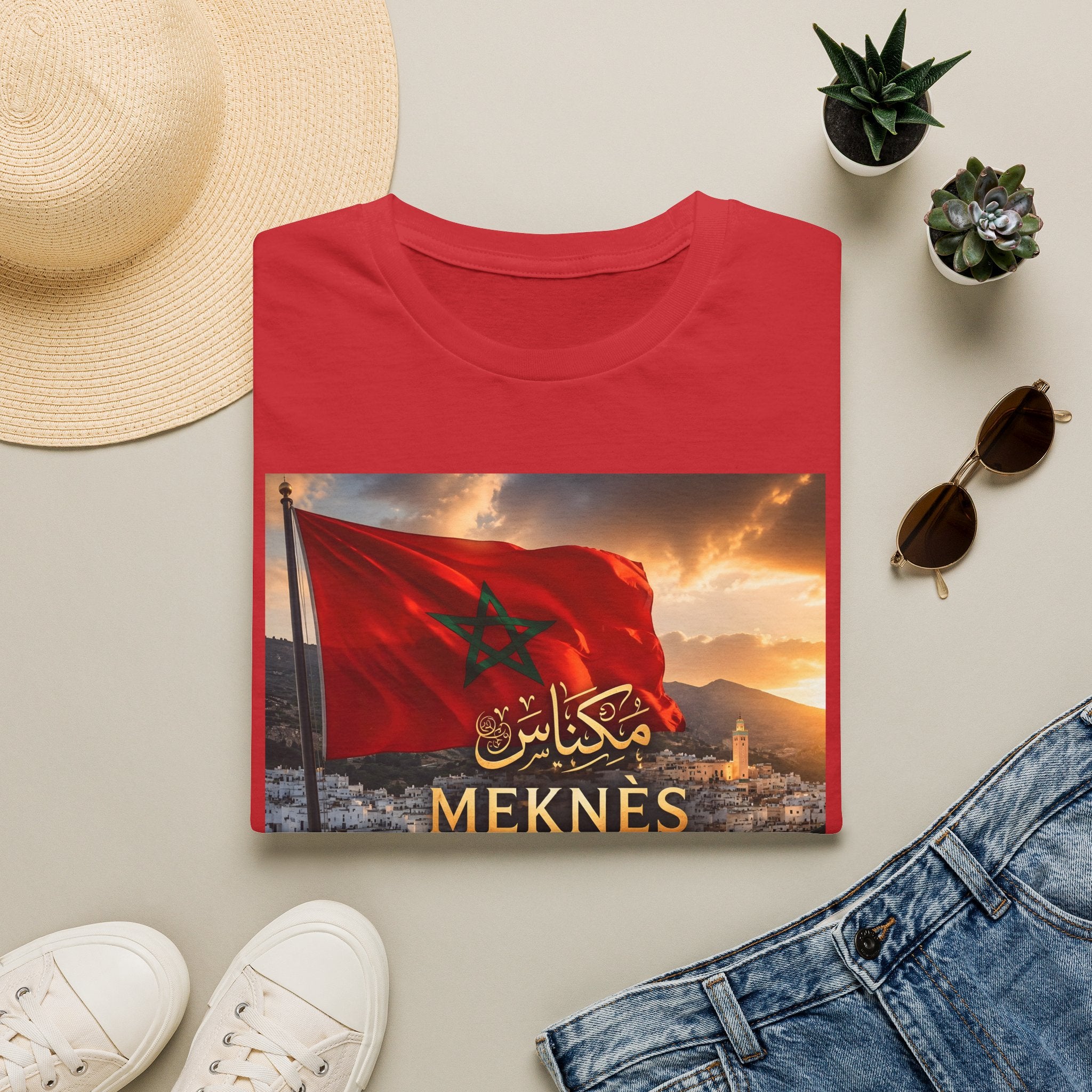 Meknès Morocco Flag T‑Shirt — Arabic Script City Skyline Tee - LUMÏA