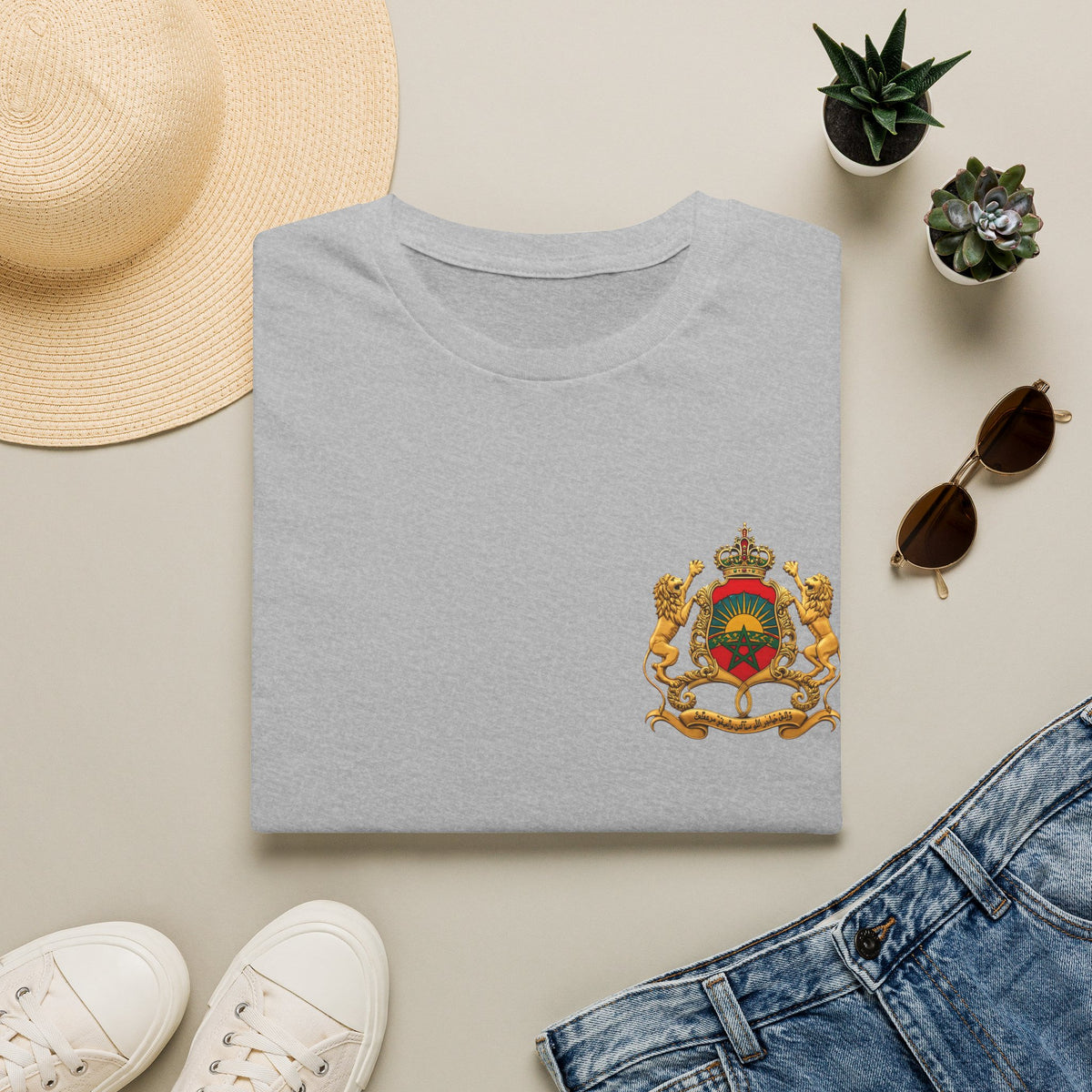 Moroccan Coat of Arms Chest T‑Shirt — Vintage Morocco Crest Tee - LUMÏA
