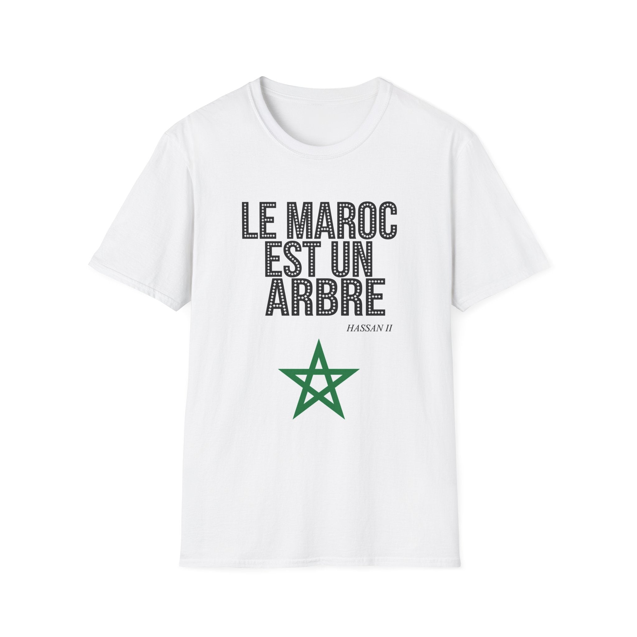 Le Maroc Est Un Arbre T‑Shirt — French Morocco Pride Tee with Green Star