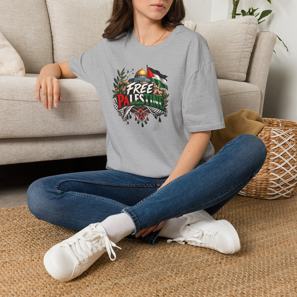 T-shirt Palestine – Motif Dôme du Rocher, branches d’olivier et drapeau - LUMÏA