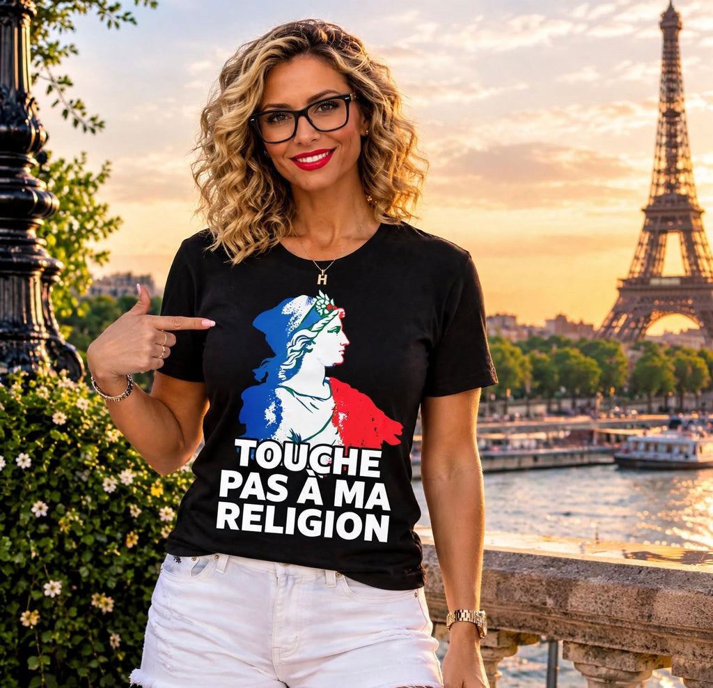T-shirt graphique — Marianne française « Touche pas à ma religion »