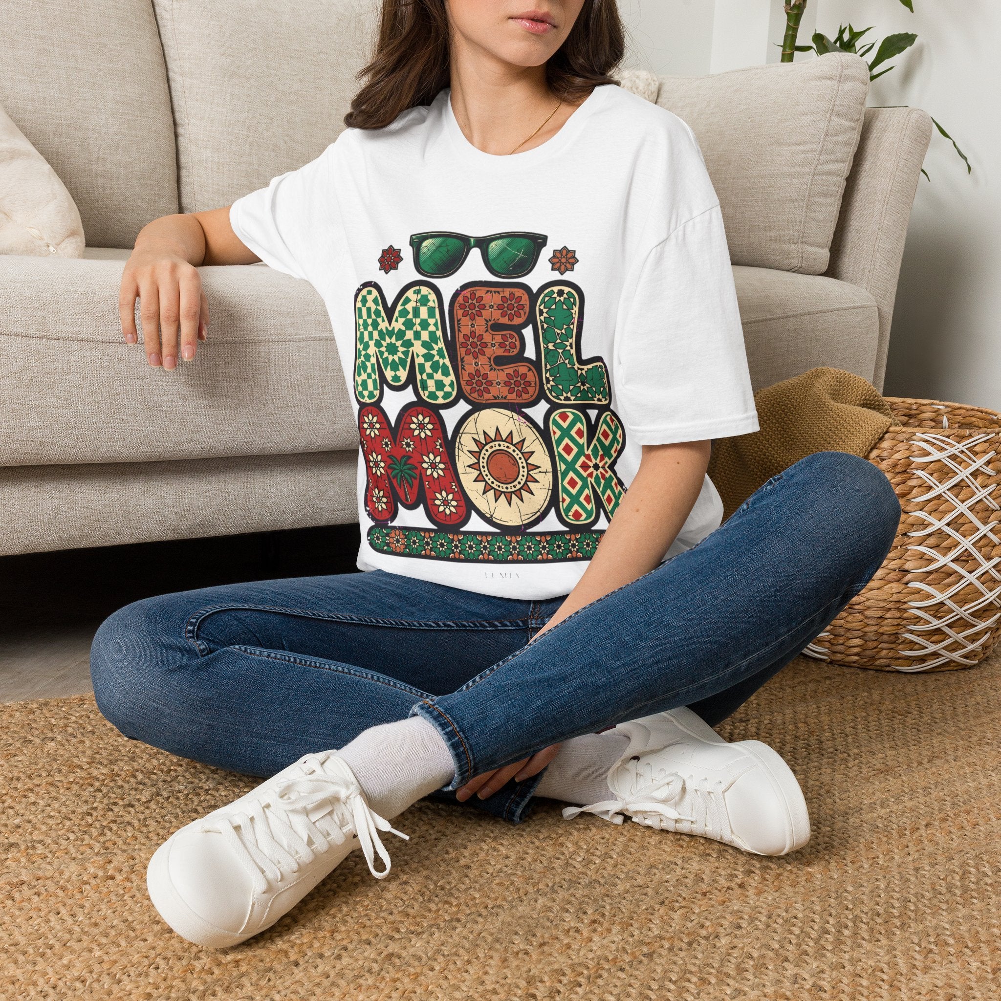 Mel Mosaic Floral Graphic T‑Shirt — Retro Sunglasses Hippie Vibe