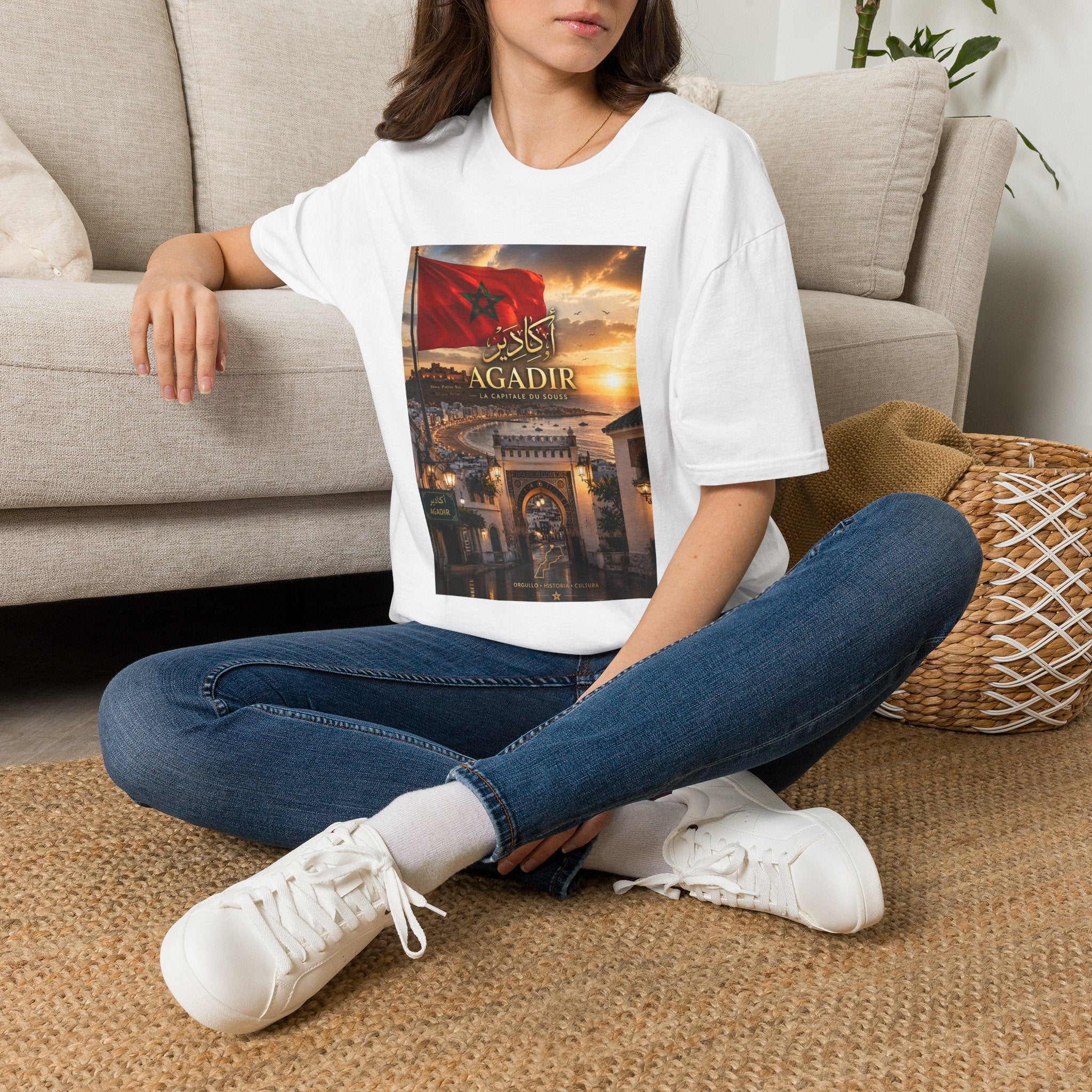 Agadir Morocco Sunset Flag T‑Shirt — Agadir (أكادير) Cityscape Travel Tee