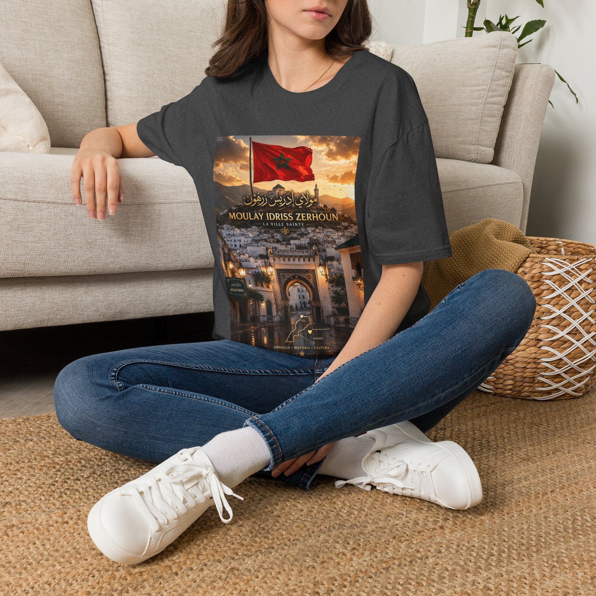 Moulay Idriss Zerhoun Morocco Flag T‑Shirt — Scenic Sunset Cityscape Tee - LUMÏA
