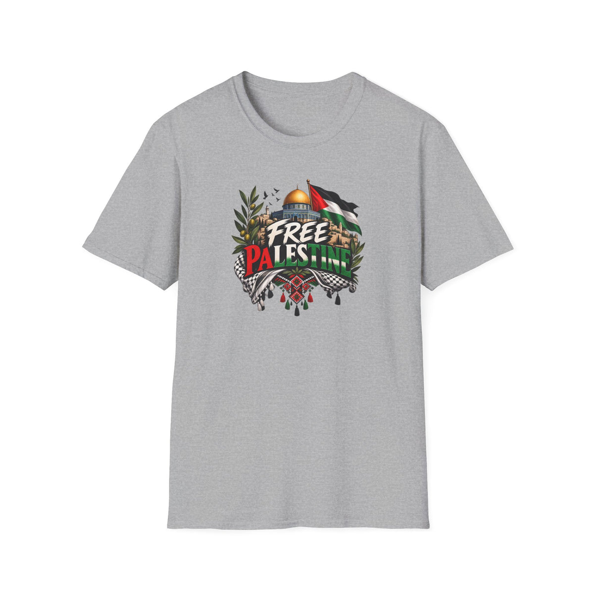 T-shirt Palestine – Motif Dôme du Rocher, branches d’olivier et drapeau - LUMÏA