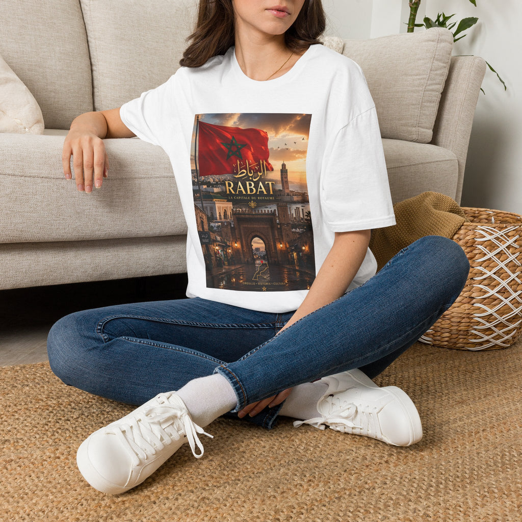 Rabat Cityscape T‑Shirt — Moroccan Flag & Arabic Calligraphy - LUMÏA