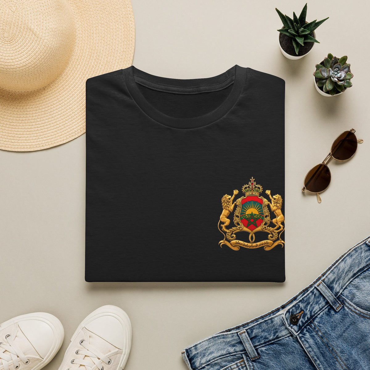 Moroccan Coat of Arms Chest T‑Shirt — Vintage Morocco Crest Tee - LUMÏA