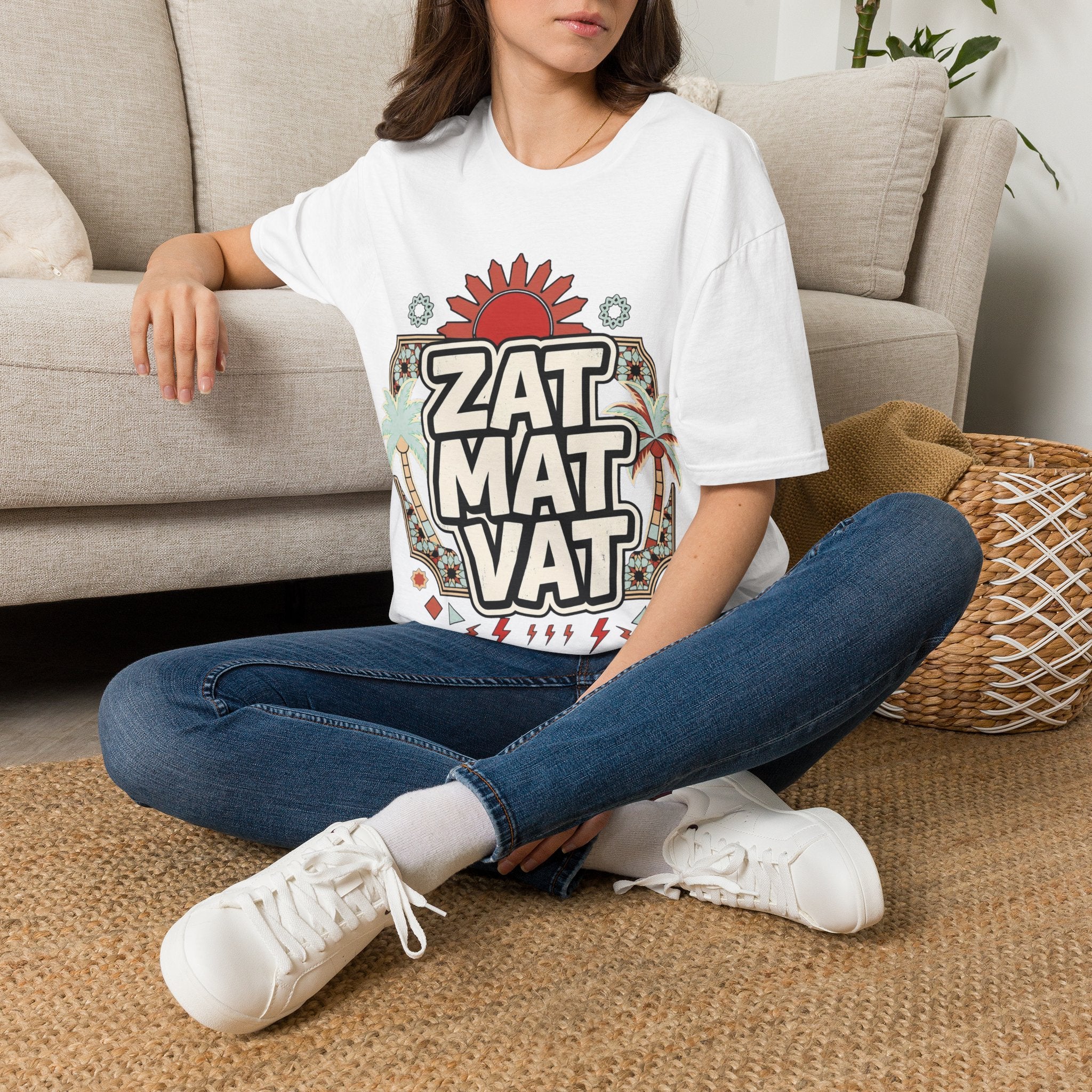 ZAT MAT VAT Graphic T-Shirt — Retro Sun & Palm Beach Vibe Tee - LUMÏA
