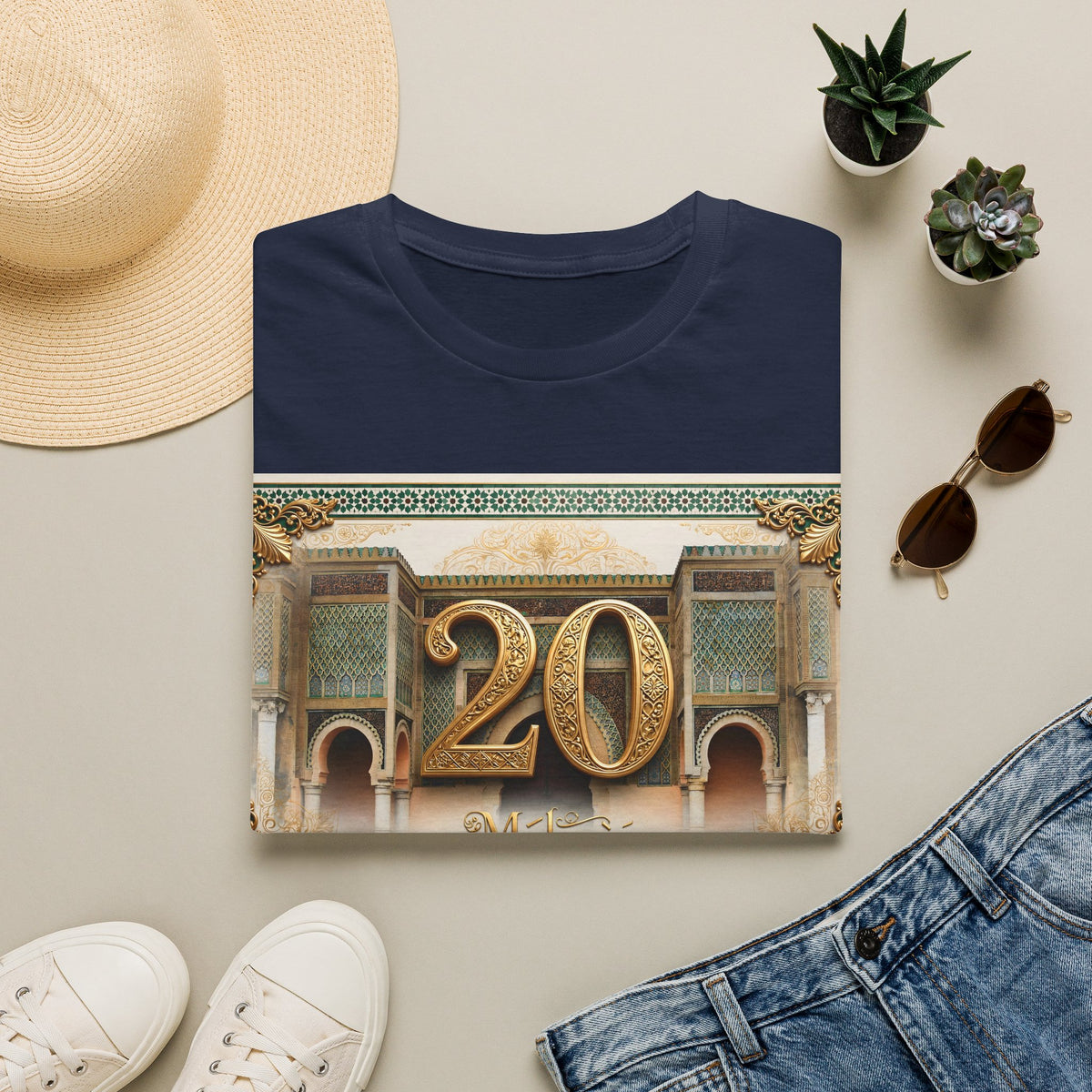 20th Birthday Moroccan Palace T-Shirt — Gold Zellige Anniversary Graphic Tee - LUMÏA