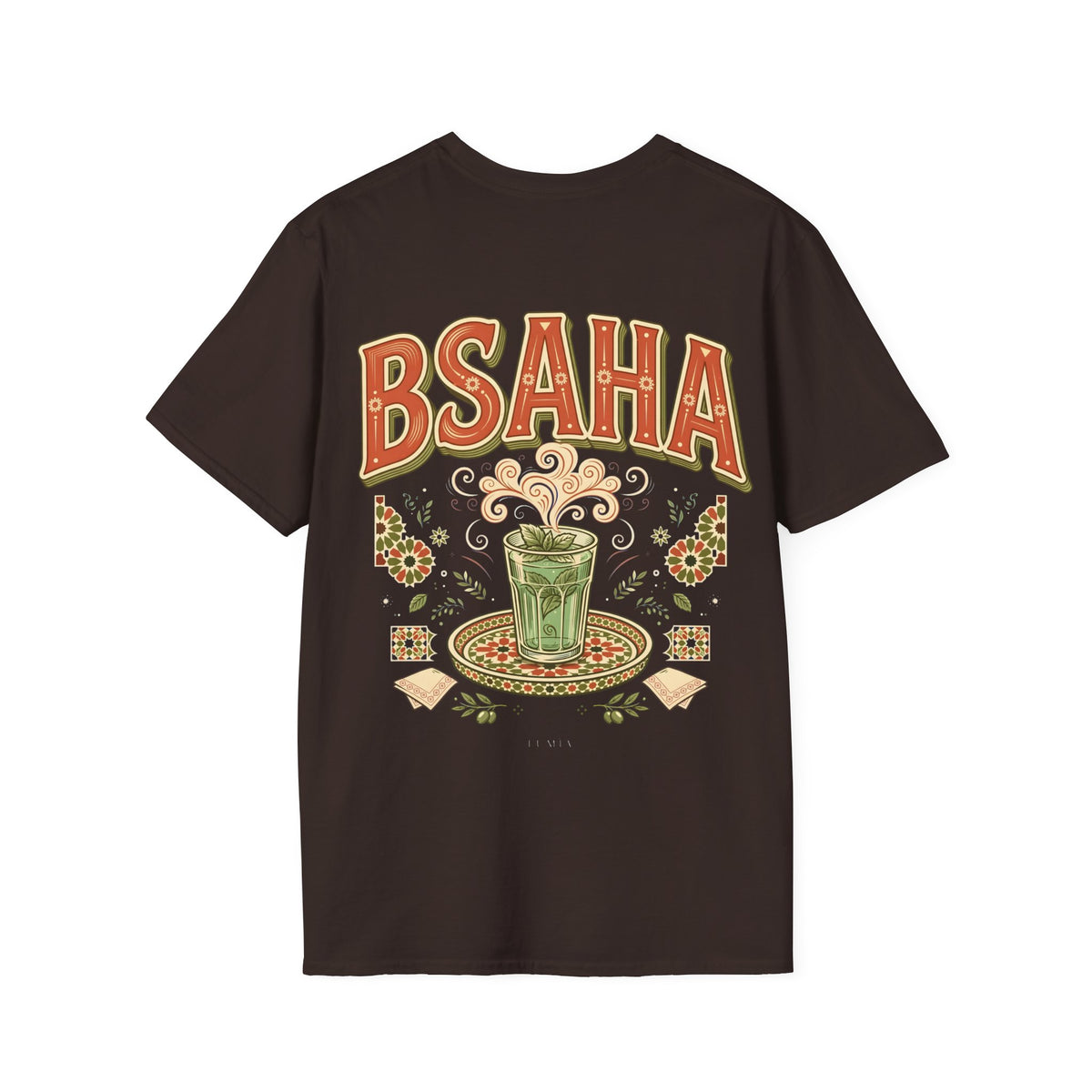 T-Shirt — 'BSAHA' Retro Floral Tee with Matcha Glass Graphic - LUMÏA