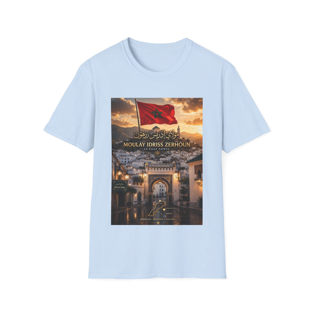 Moulay Idriss Zerhoun Morocco Flag T‑Shirt — Scenic Sunset Cityscape Tee - LUMÏA