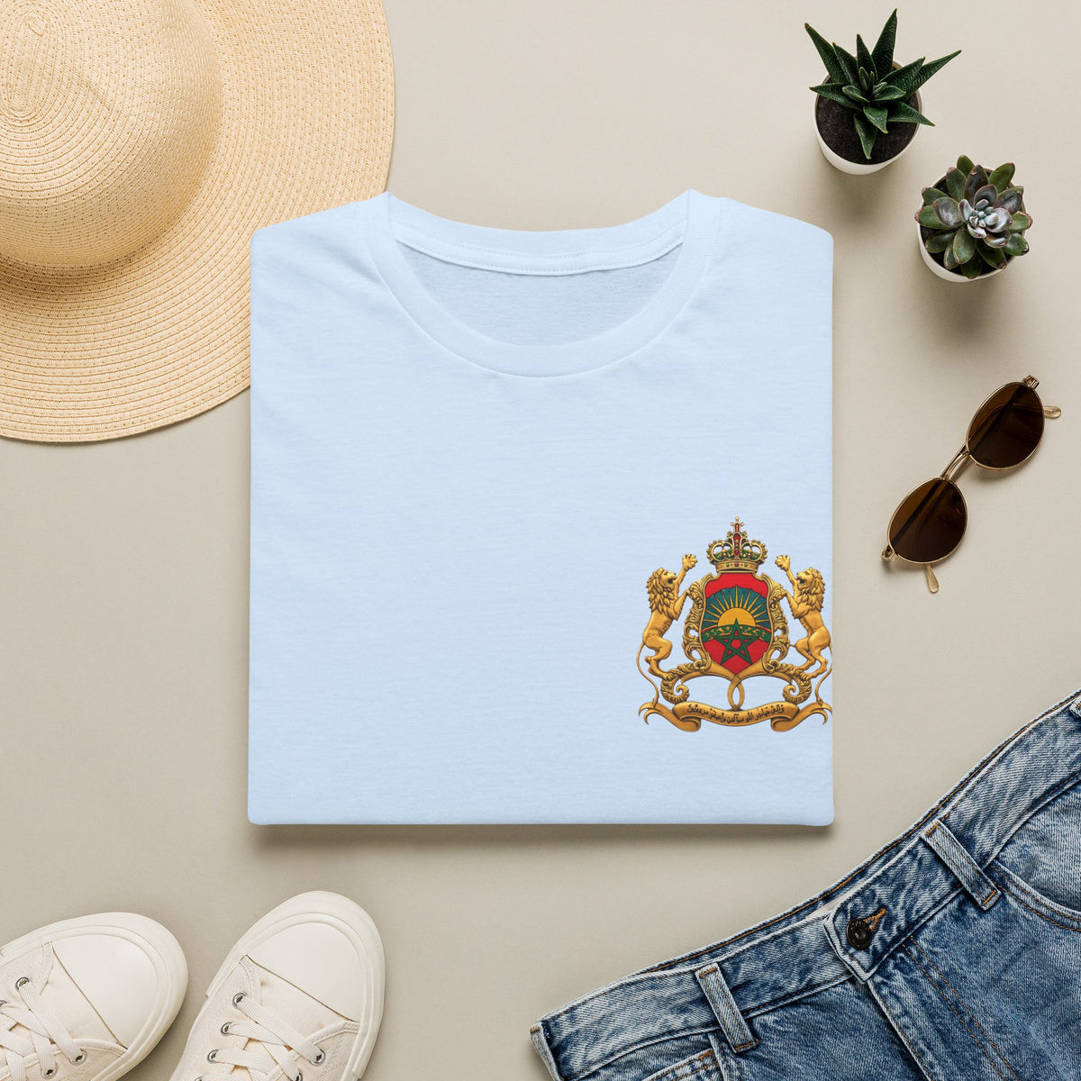 Moroccan Coat of Arms Chest T‑Shirt — Vintage Morocco Crest Tee - LUMÏA
