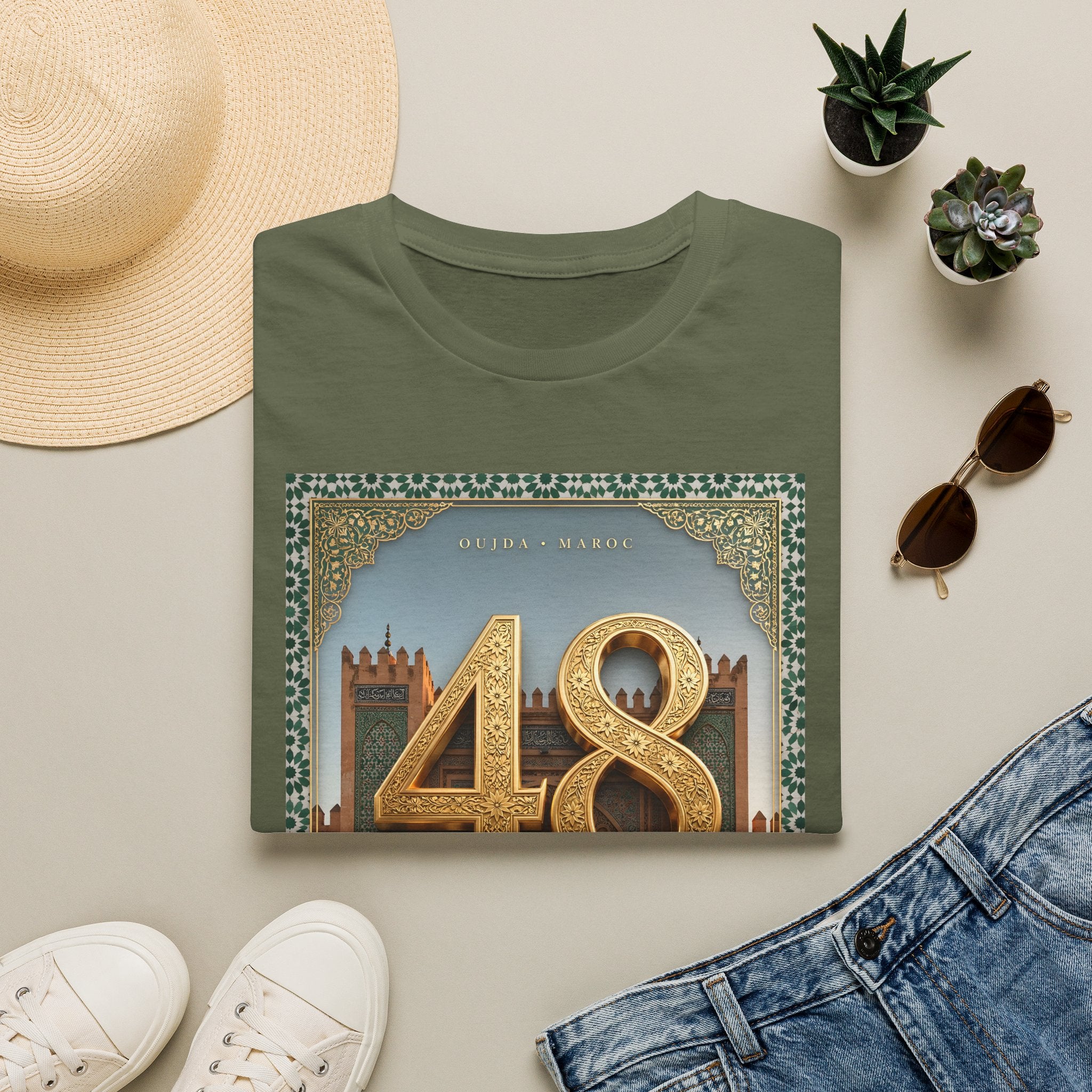 48 Oujda Souvenir T-Shirt — Vintage Moroccan Cityscape Tee - LUMÏA