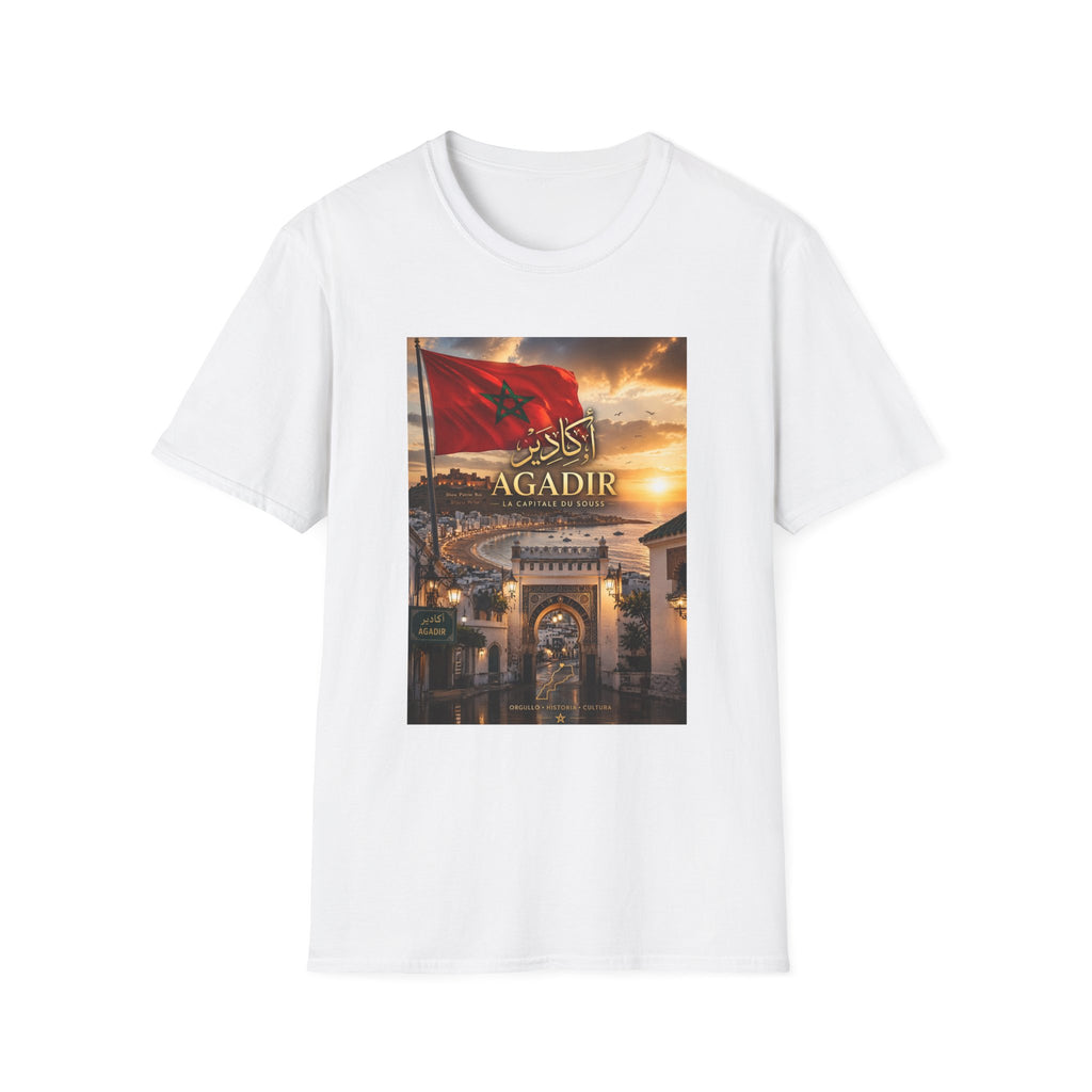 Agadir Morocco Sunset Flag T‑Shirt — Agadir (أكادير) Cityscape Travel Tee