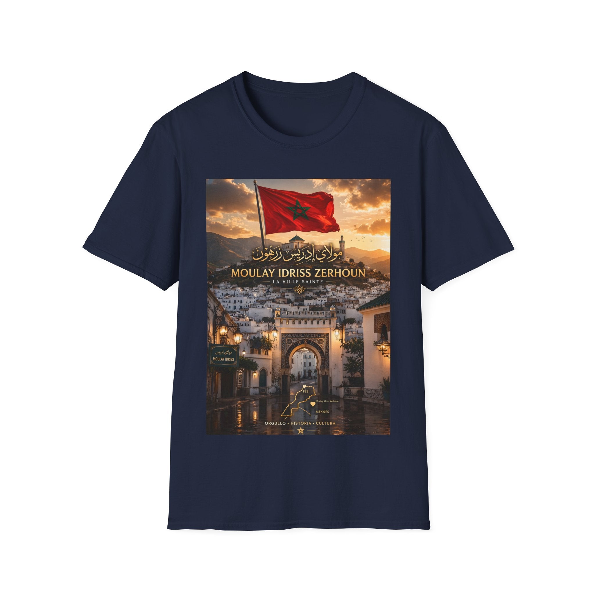 Moulay Idriss Zerhoun Morocco Flag T‑Shirt – Scenic Cityscape Tee