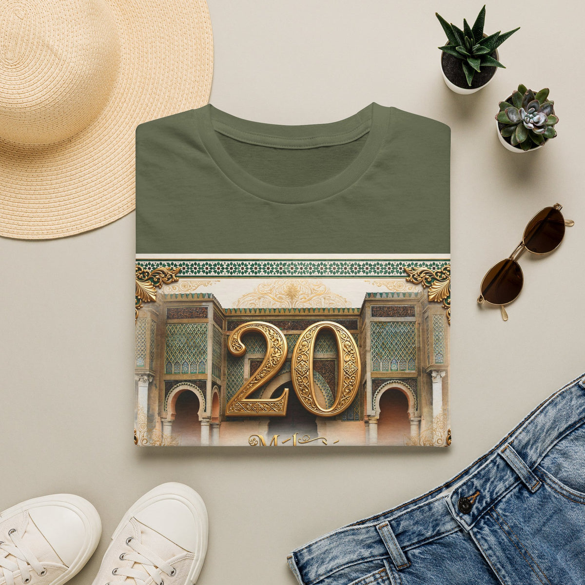 20th Birthday Moroccan Palace T-Shirt — Gold Zellige Anniversary Graphic Tee - LUMÏA
