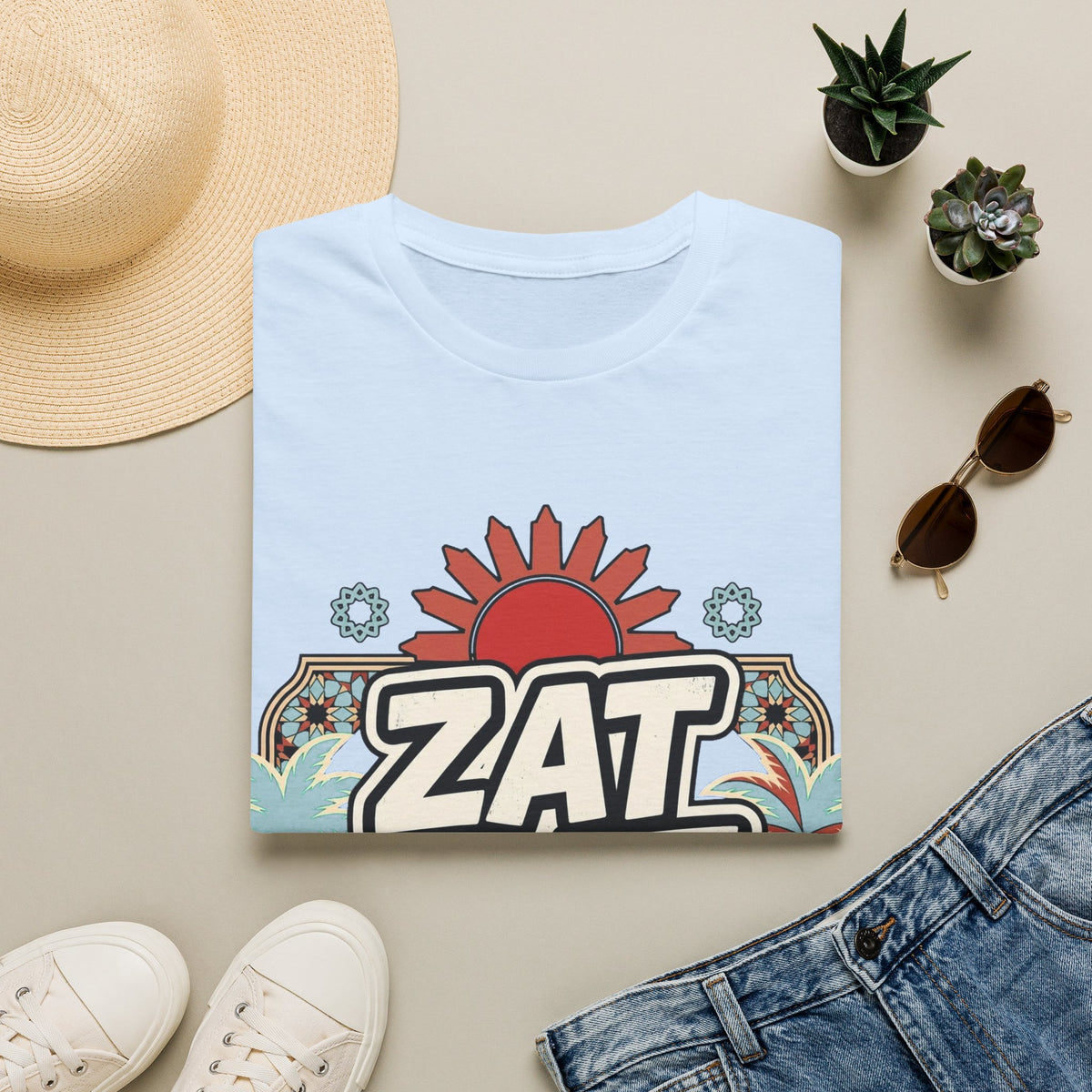 ZAT MAT VAT Graphic T-Shirt — Retro Sun & Palm Beach Vibe Tee - LUMÏA