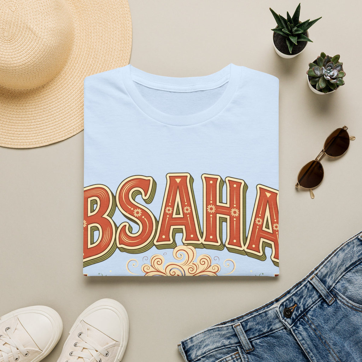 T-Shirt — 'BSAHA' Retro Floral Tee with Matcha Glass Graphic - LUMÏA