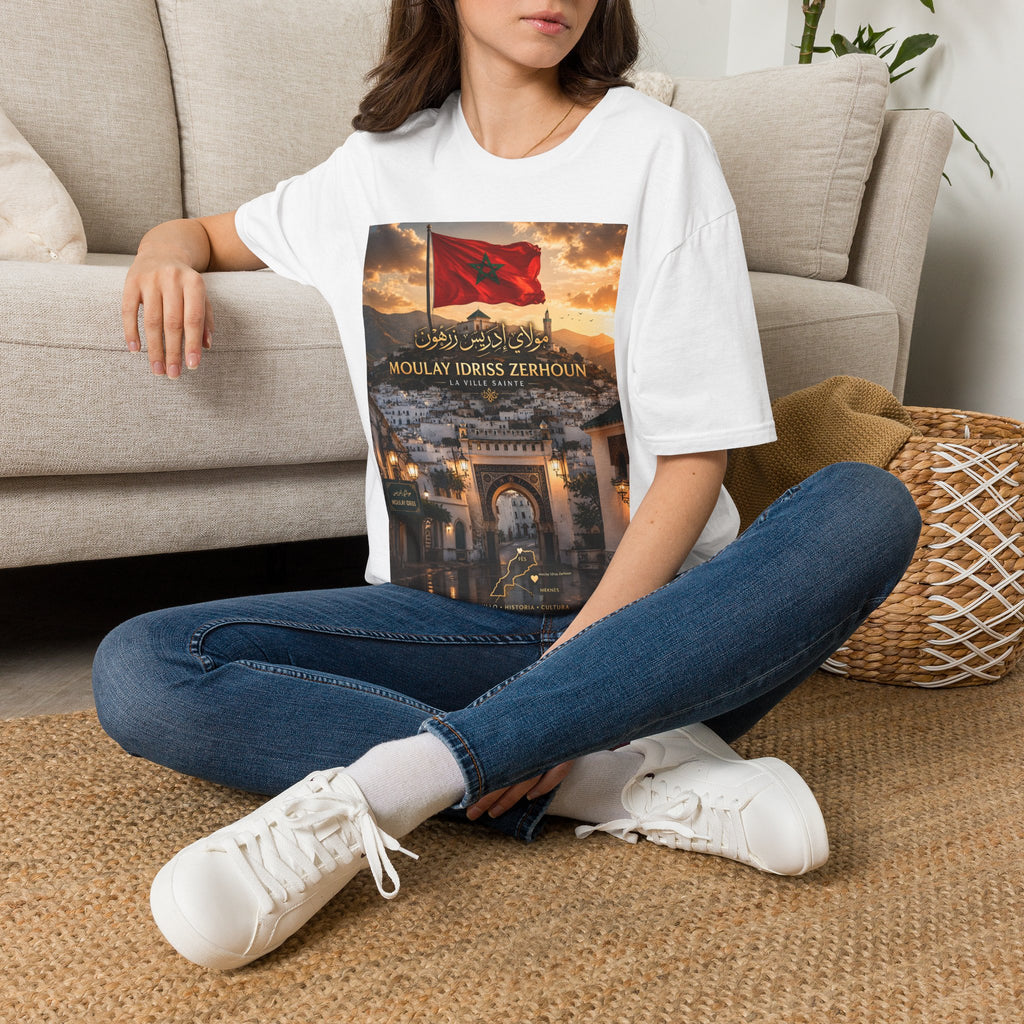 Moulay Idriss Zerhoun Morocco Flag T‑Shirt – Scenic Cityscape Tee