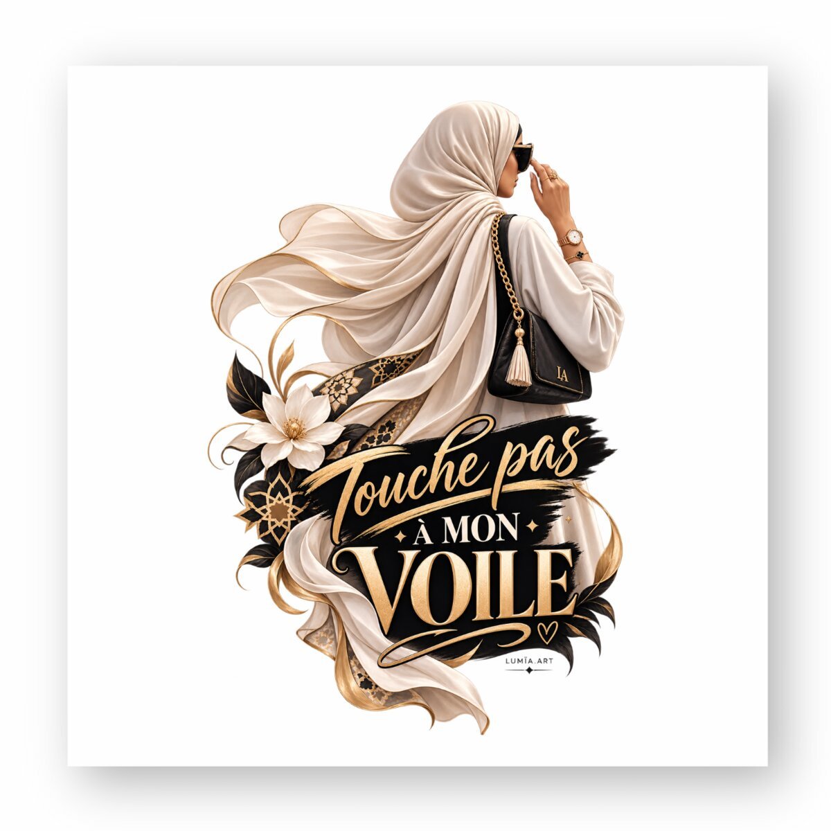 Stickers carrés « Touche pas à mon voile » – Design femme voilée ⠋ - LUMÏA