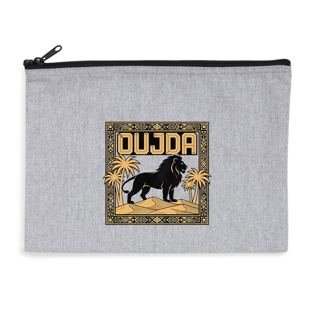 Pochette zippée Oujda – Lion &amp; Palmiers, tissu recyclé ⠋ - LUMÏA