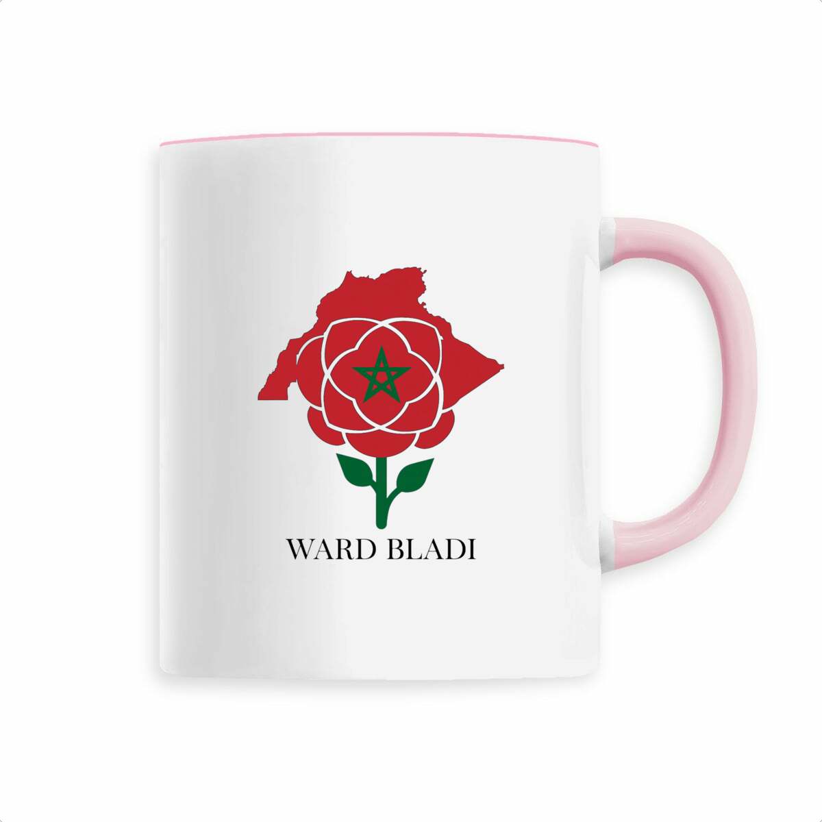 Mug en céramique Ward Bladi – Rose et carte du Maroc – 330 ml - LUMÏA