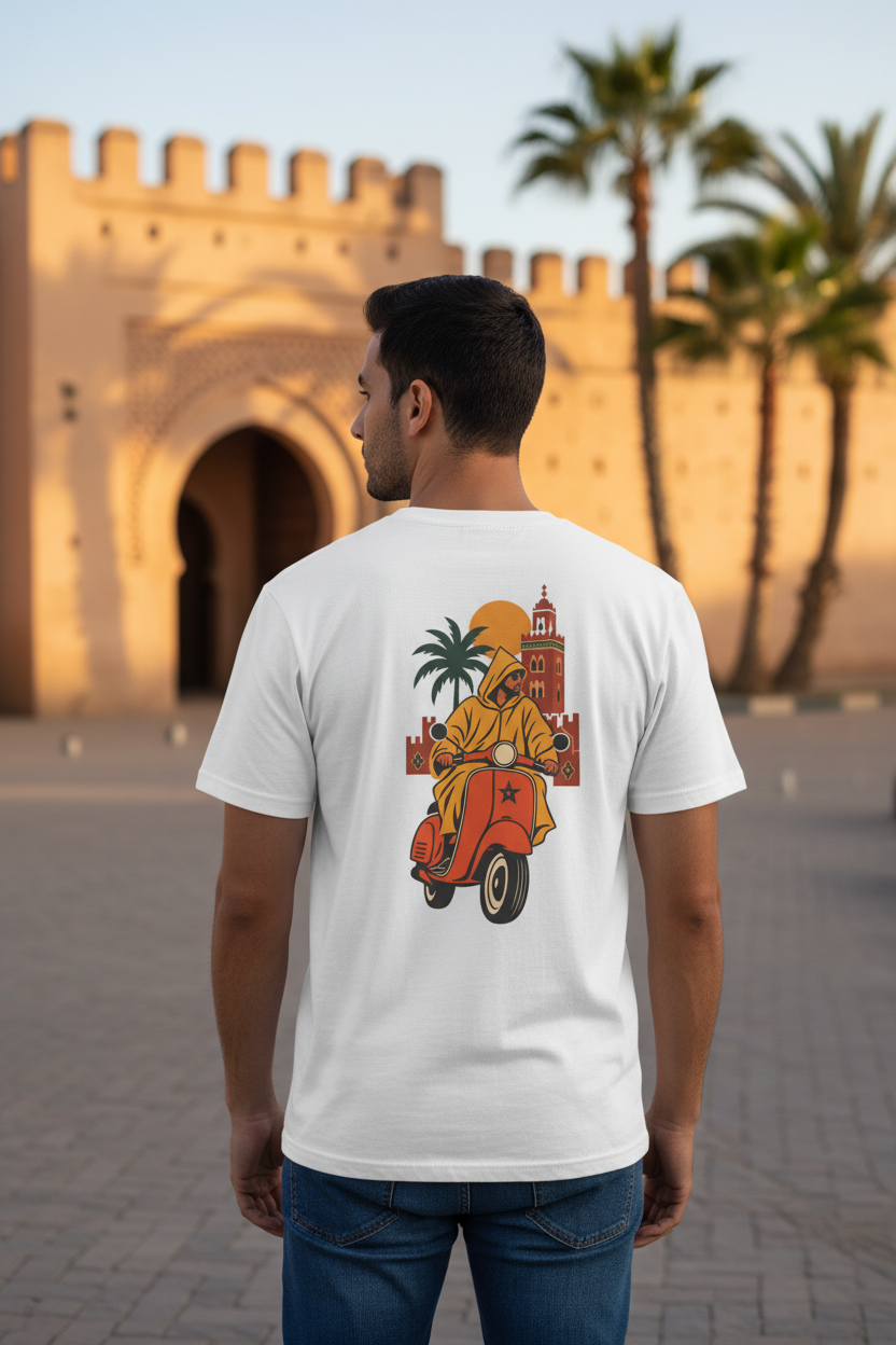 Mannequin de dos, t-shirt blanc scooter marocain