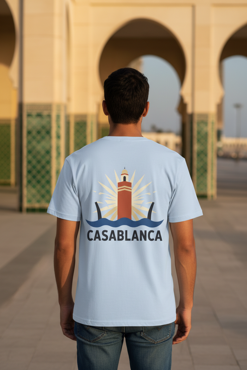 Mannequin de dos, t-shirt bleu clair Casablanca