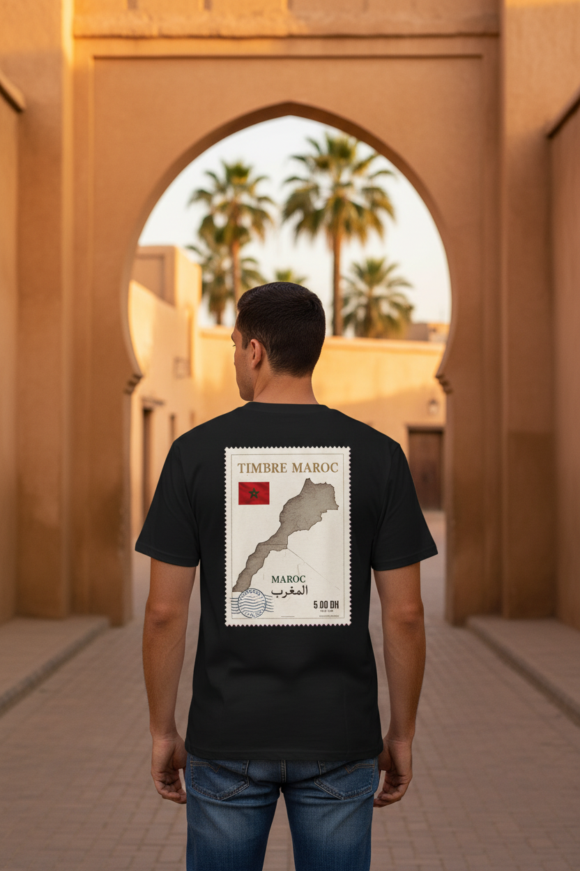 Mannequin de dos, t-shirt noir motif marocain