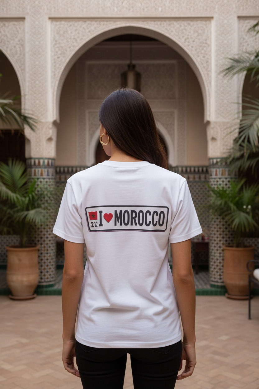 Mannequin femme I Love Morocco blanc - dos visible