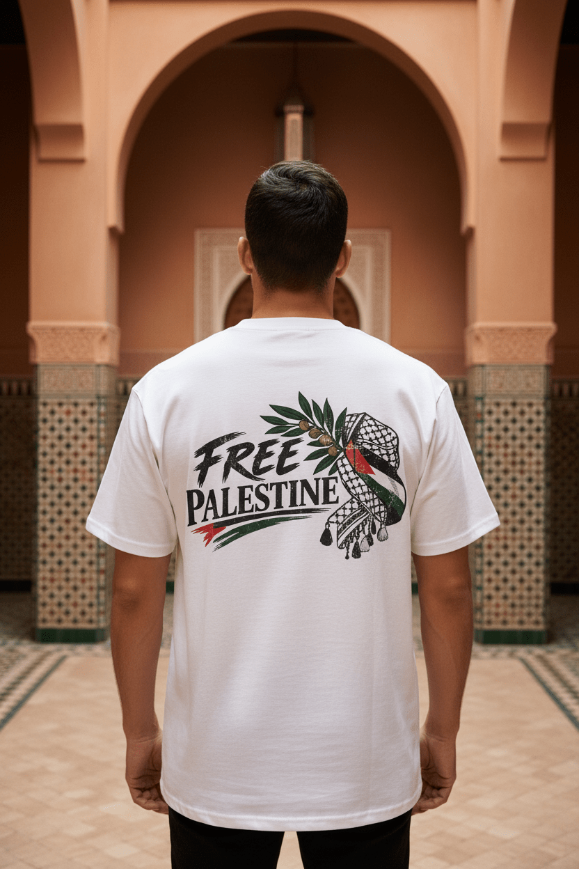 T-shirt Palestine – Motif Dôme du Rocher, branches d’olivier et drapeau - LUMÏA
