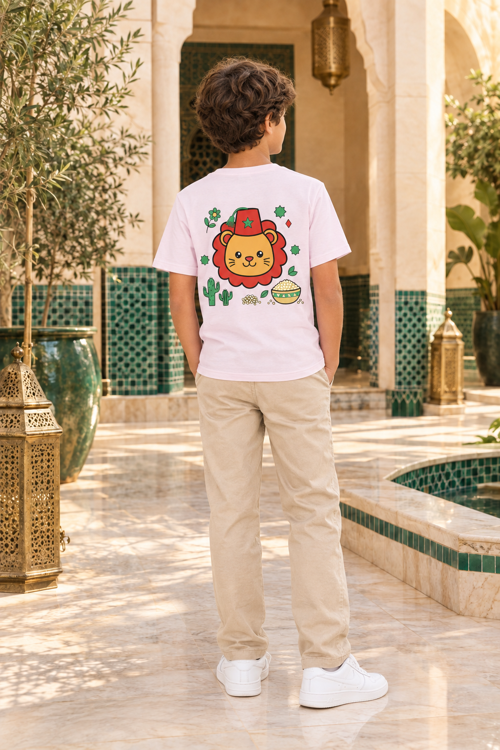 Mannequin junior de dos avec le t-shirt lion marocain