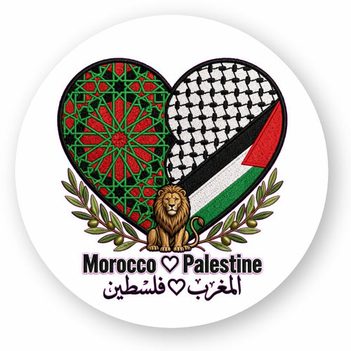 Sticker Rond Morocco ❤️ Palestine – Cœur Zellige &amp; Keffieh | LUMÏA - LUMÏA