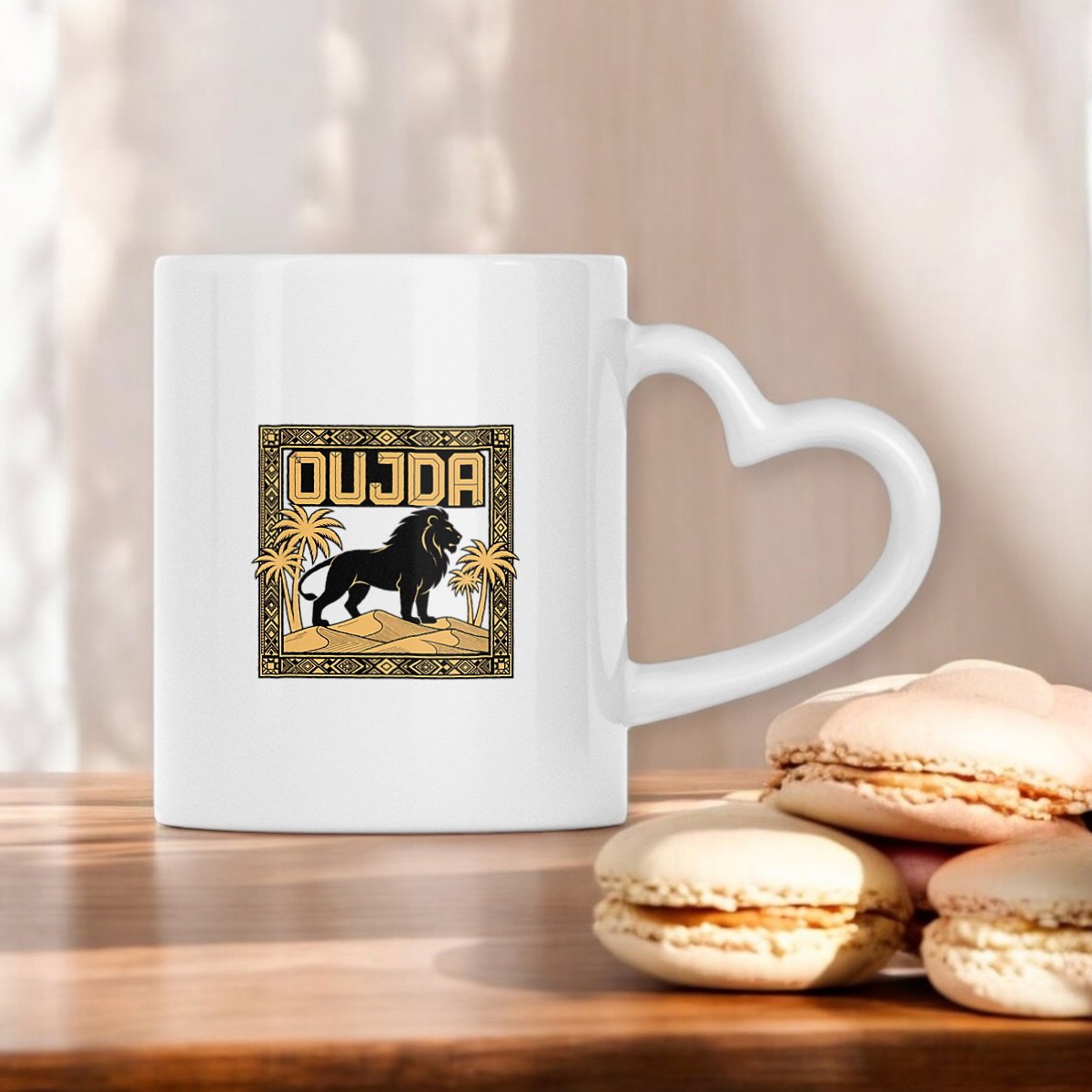 Mug Oujda – Lion &amp; Palmiers, Anse en forme de cœur - LUMÏA