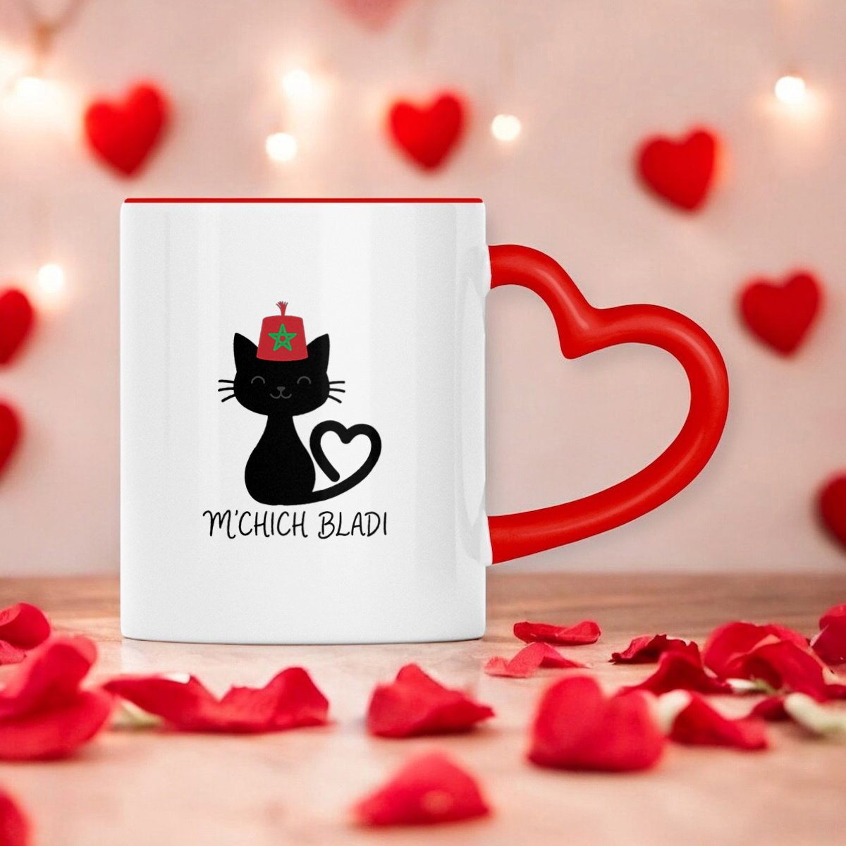 Mug M’Chich Bladi – Chat marocain et anse cœur – 330 ml ⠋ - LUMÏA